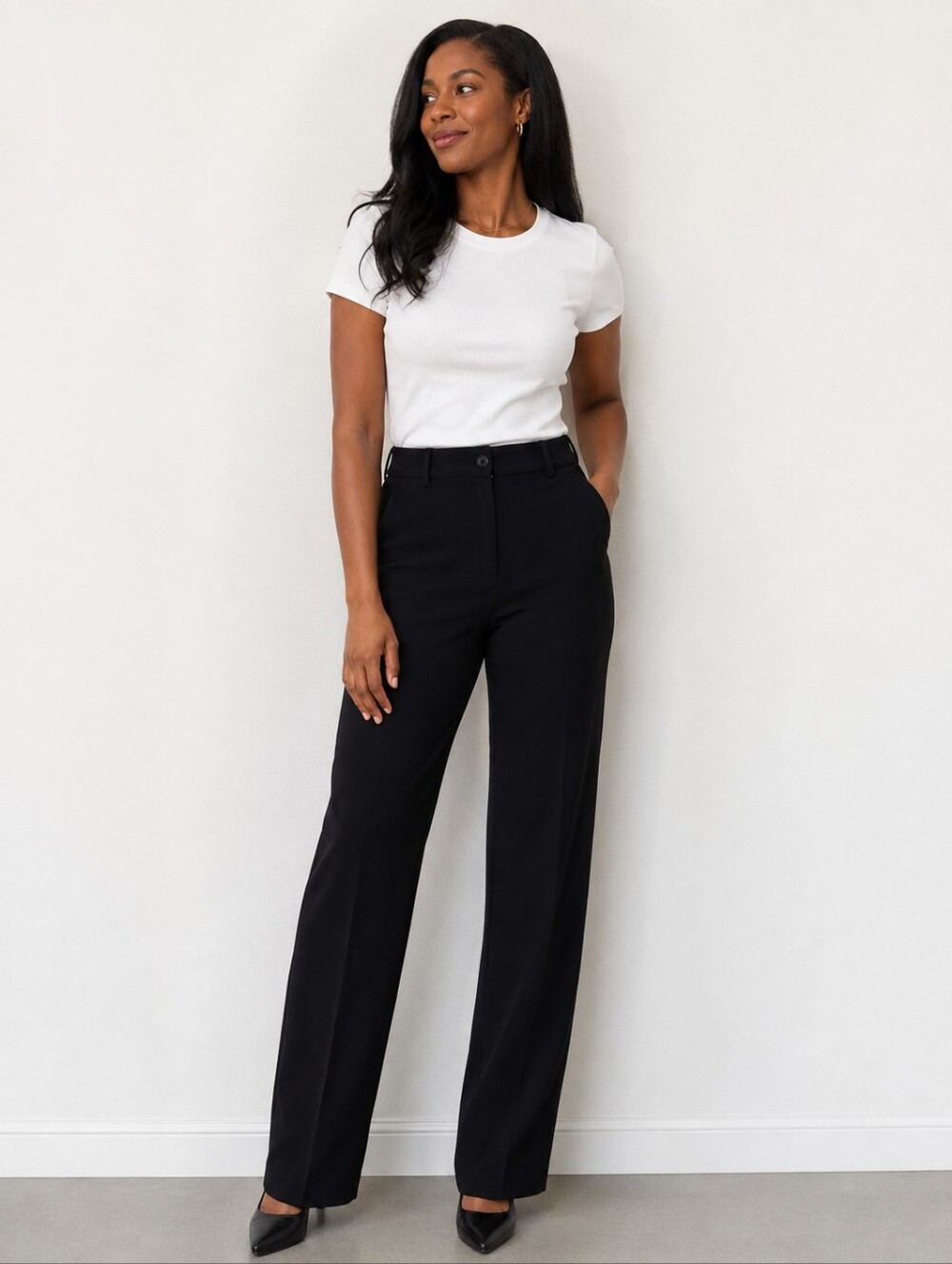 Jessica Holbrook Classic High-Waist Straight-Leg Pants - Black- Size:4